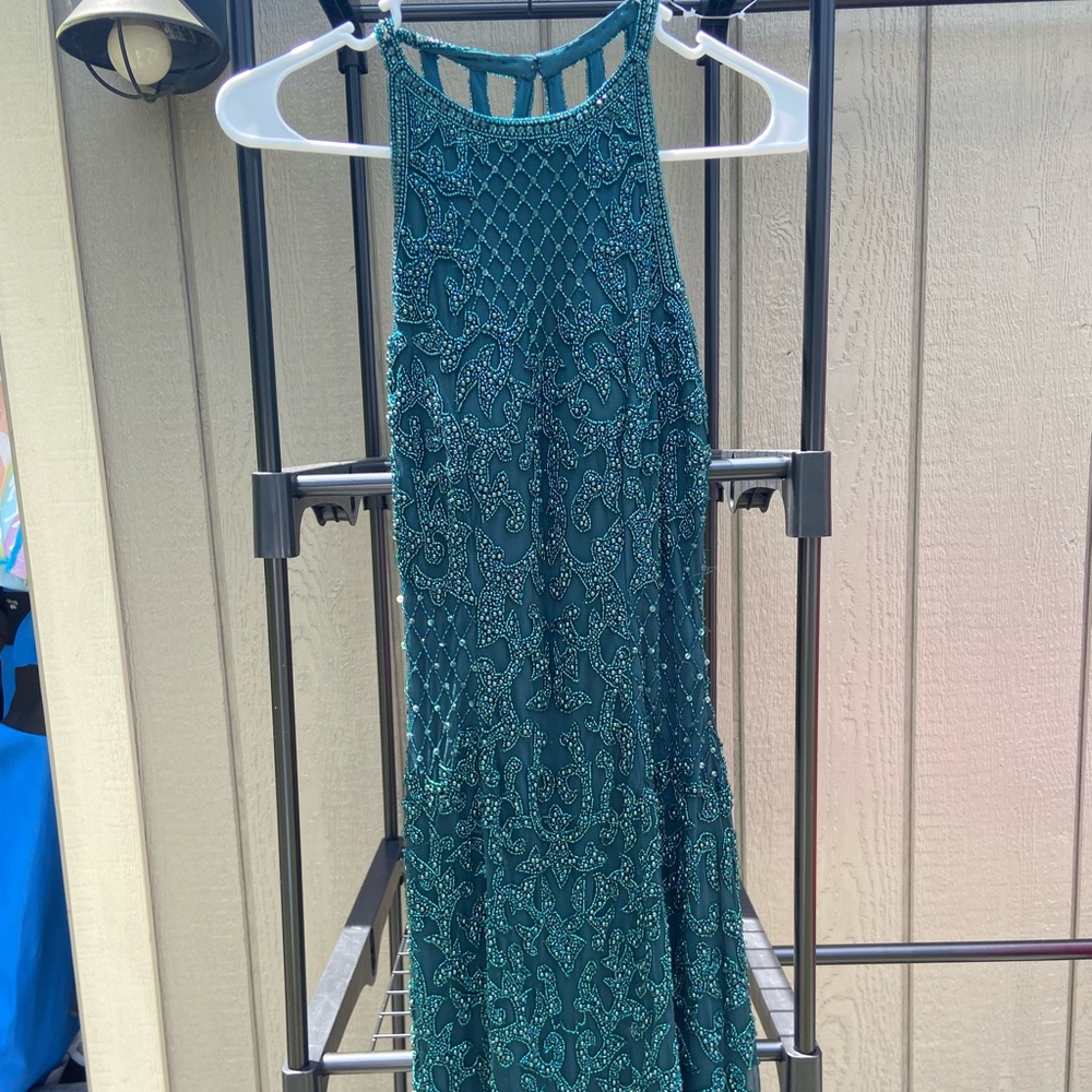 green/blue sherri hill dress